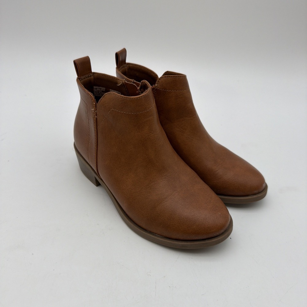Wonder Nation Girls Fashion Ankle Boot Chestnut Brown Size 1 Zip Up Casual